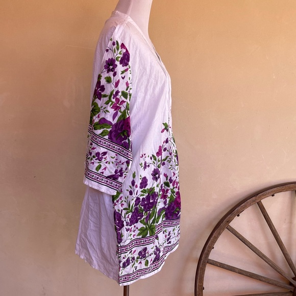 ASHA Violet Flowers Button Front Tunic Top, Dress or Swim Suit Cover EU-42 US-12 - Picture 4 of 13